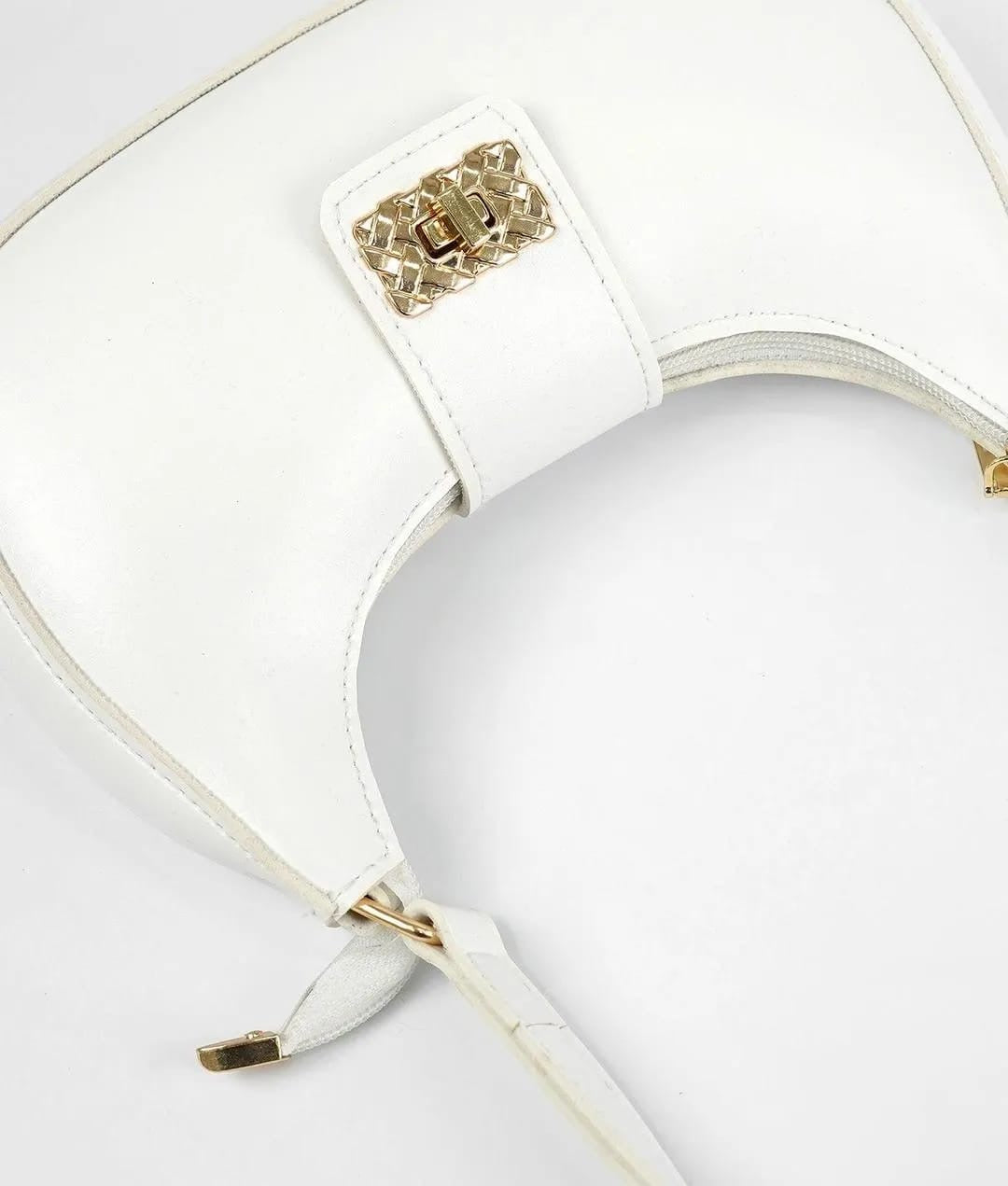 Girls pu leather plain shoulder bag moon shape bag  - white