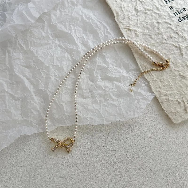 Bow shape pearl necklace