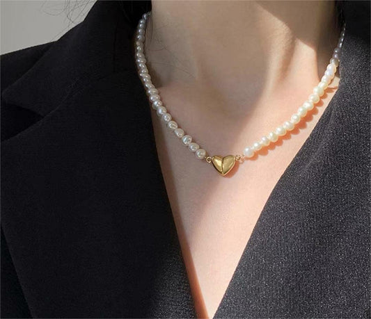 Magnetic heart design gold plated with pearls