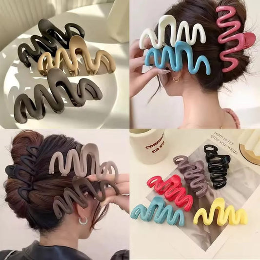 Pack of 6 acrylic hair clip - large wave style