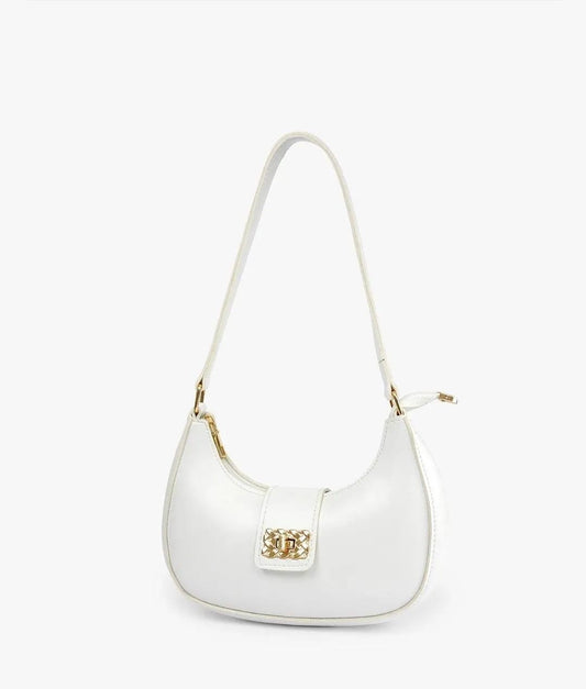Girls pu leather plain shoulder bag moon shape bag  - white
