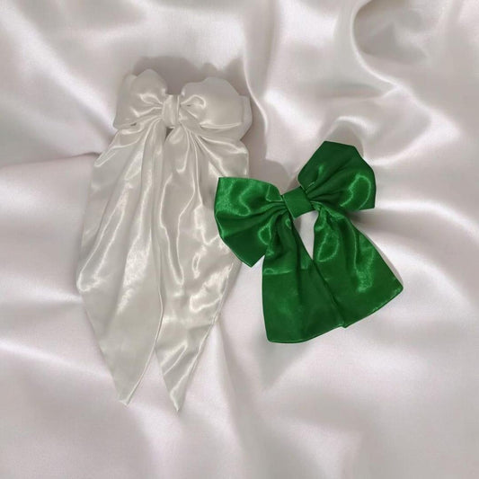 Green and white silk hair clip - pack of 2